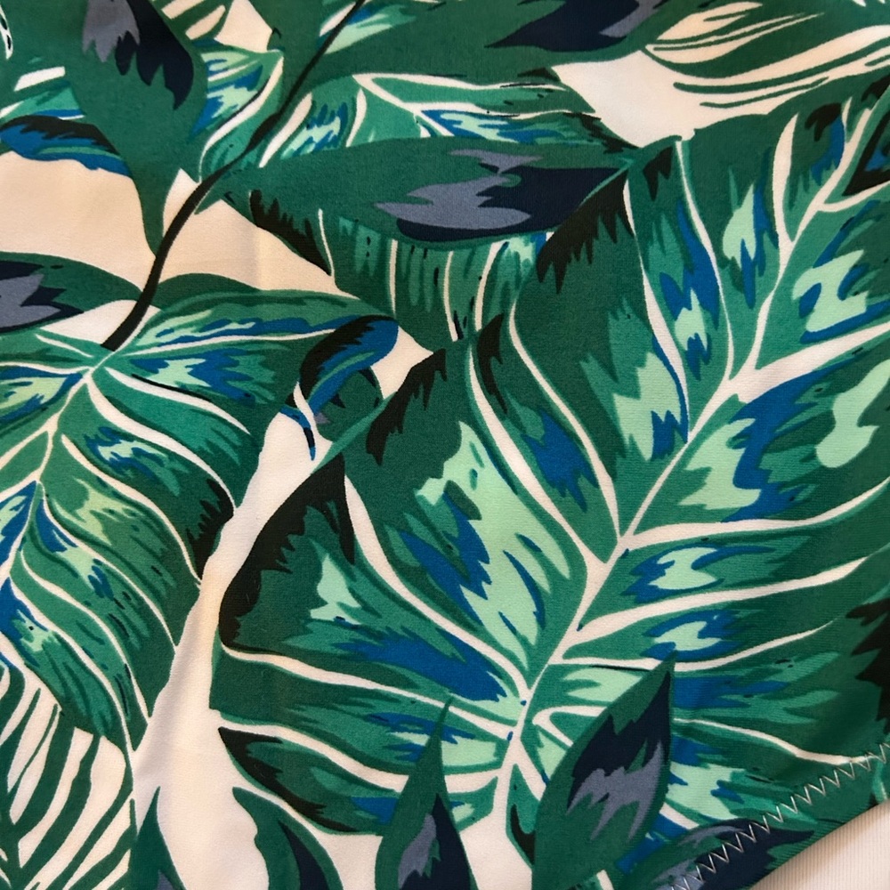 Cupshe Black & White Striped Top with Green Leaf Print One-Piece Swimsuit - Picture 4 of 10